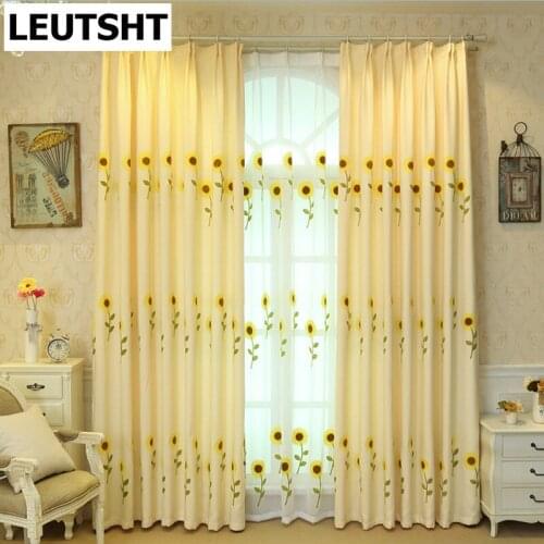 Sunflower Sheer Tulle Curtains For Living Room Bedroom Pastoral Kitchen Window Curtains Drapes Yellow Voile Kids Curtains