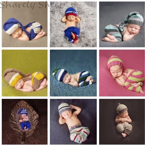 Newborn Photography Props Baby Boy Girl Photoshoot Crochet Striped Outfit Infant Birthday Picture Shoot Clothes Baby Shower Gift
