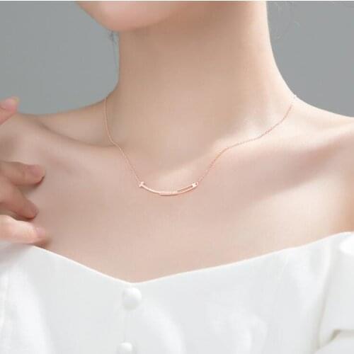 Silver Smile Pendant Necklaces 925 Sterling Silver Chain Necklaces with Cubic Zirconia