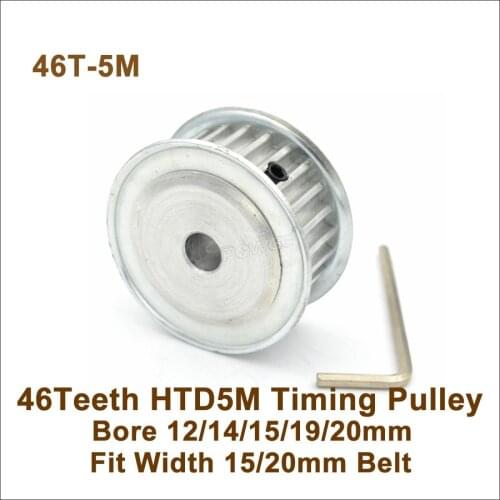 POWGE 46 Teeth 5M Synchronous Pulley Bore 12/14/15/19/20mm Fit W=15mm 5M Belt 46T 46Teeth HTD 5M Timing Belt Pulley 46-5M AF