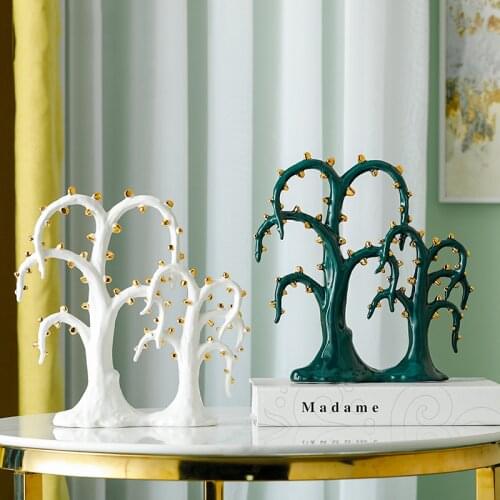 Nordic White Green Tree Ornaments Crafts Simple Home Living Room Creative Sculpture Geometric Ceramic Statue Abstract Decor