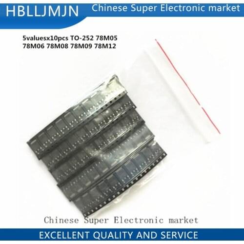 SMD 78M Series 5valuesx10pcs=50pcs Voltage Regulator TO-252 Assorted Kit 78M05 78M06 78M08 78M09 78M12