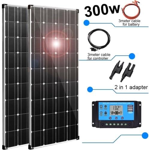 Solar panel 12v 300w 200W solar charge controller 20A photovoltaic kit home system for battery car RV boat caravan camper roof