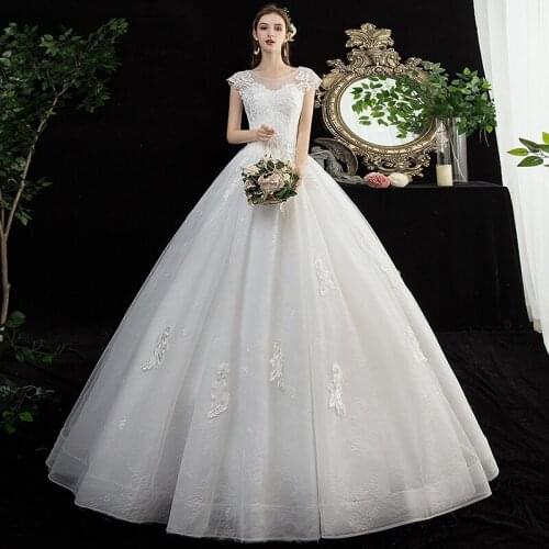 Wedding Dress Elegant O-neck Lace Up Ball Gown Princess Luxury Lace Embroiery Wedding Dresses Vestido De Noiva