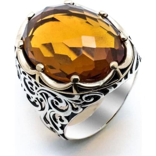 Yellow Zircon King Crowned Silver Ring