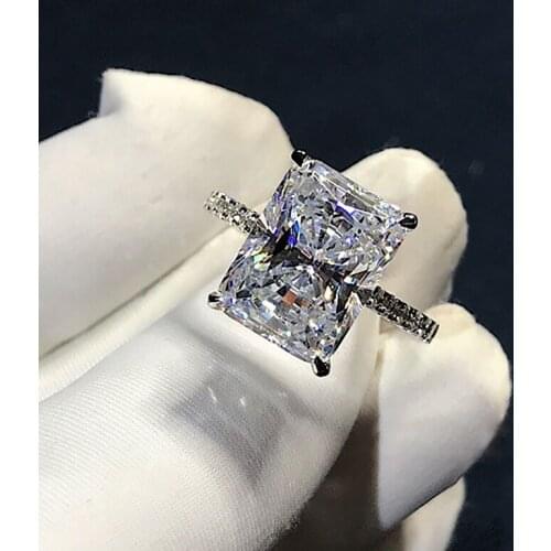 New Arrival Stunning Luxury Jewelry 925 Sterling Silver High Quality Princess Cut White 5CT Diamond Zircon Women Wedding Ring
