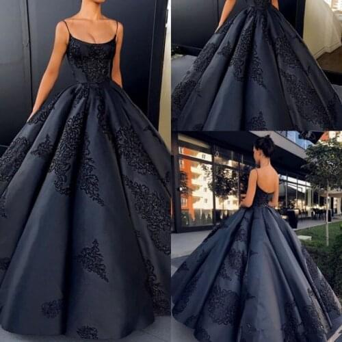 Backless Evening Dresses Ball Gown Plus Size Lace Appliques Prom Gowns 2020 Spaghetti Straps Sweep Train Special Occasion Dress