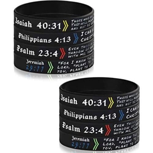 100pcs Power of faith Philippians Psalm Jeremiah bible verse inspirational motivational silicone wristband rubber band bracelet