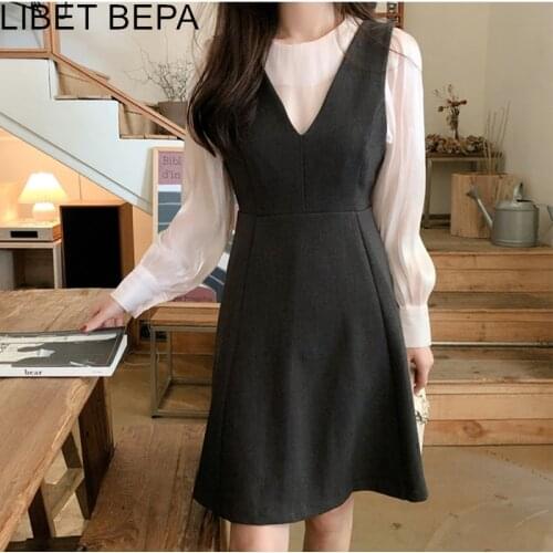 2020 New Autumn Winter Women Dresses High Waist Vest Sleeveless Elegant Vintage Fashionable Korean Style Wild Mini Dress DR3251