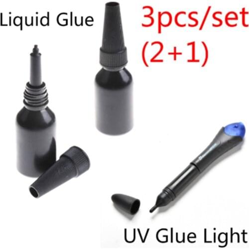 3Pcs/set Industrial 5 Second Fix Liquid Glue With 1Pcs UV Light Refill Bottle Glass Metal Plastic LED Adhesive Touch Screen Wood