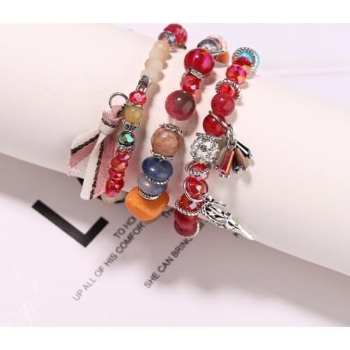 3pcs/set Handcraft Boutique Fashion Multilayer Crystal Stone Beads Strand Bracelets Bangles Pulseras Womens Boho Mujer