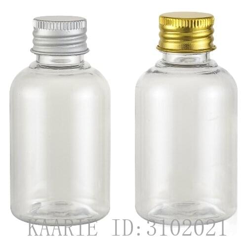 50ml 50pcs/lot PET Cosmetic Empty Clear Emulsion Refillable Lotion Bottle with Aluminum Lid,DIY Portable Makeup Liquid Package