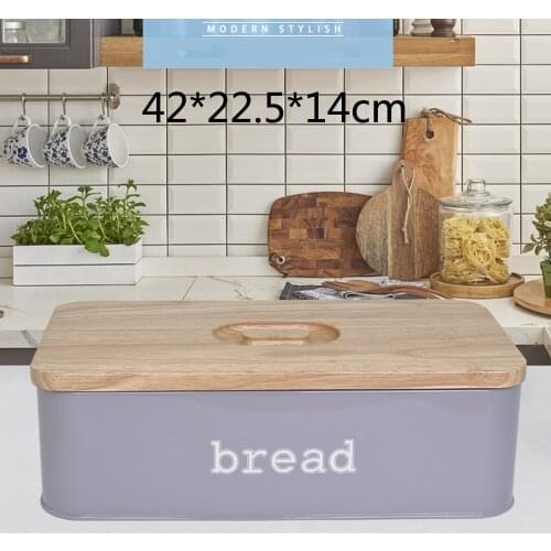 Large Size Metal Bread Box Bin with Oak Cutting Board Lid Home Organizer Storage and Organization