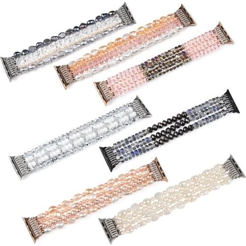 Bracelet for apple watch se 44mm strap correa woman bling pearl beads elastic iwatch 3 bands 38mm 40mm wristband accessories