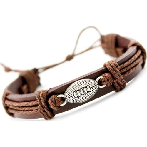Football Soccer Baseball Softball Volleyball Lacrosse Field Ice Hockey Player Charm Leather Bracelets Women Men Unisex Jewelry