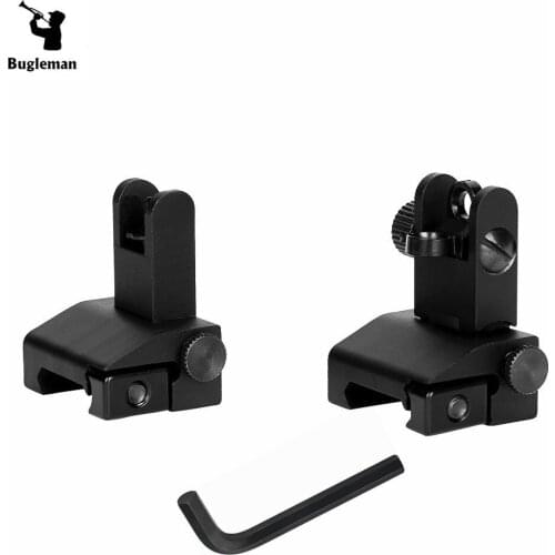 Bugleman Flip Up Front Rear Iron Sight Set Tactical Folding Design Quick Detach Rapid Transition Fit most Picatinny Weaver rails