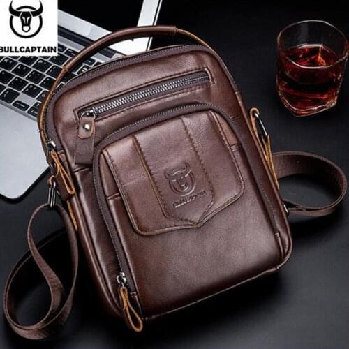 BULLCAPTAIN 100%Leather mens Small shoulder Messenger bags for mens high quality brand Cross Body Tote Handbag