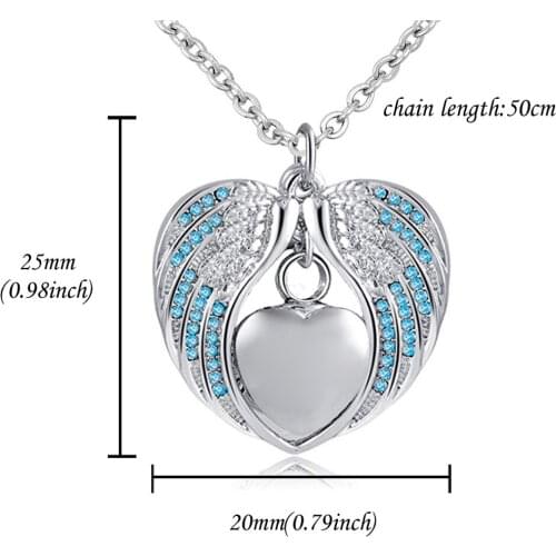 Aunt Angel Wing Urn Necklace for Ashes Cremation Memorial Stainless Steel Heart Keepsake Birthstone Crystal Pendant Necklace