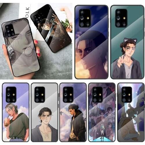 Tempered Glass Cover Attack on Titan Eren Jaeger For Samsung Galaxy A91 A81 A72 A71 A52 A51 A41 A31 A21S A11 A01 Phone Case