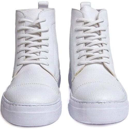 Chekich Mens Shoes for Winter and Fall White Color Basic Boots Artificial Leather Big Sizes Walking Ankle Lace Up High Top Comfortable Solid Odorless Sneakers Office Footwear Snow Fashion Cold Warm Air Trend CH029 V2