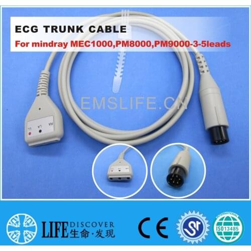 ECG 3-leads trunk cable for mindray MEC1000,PM8000,PM9000-3-5leads patient monitor