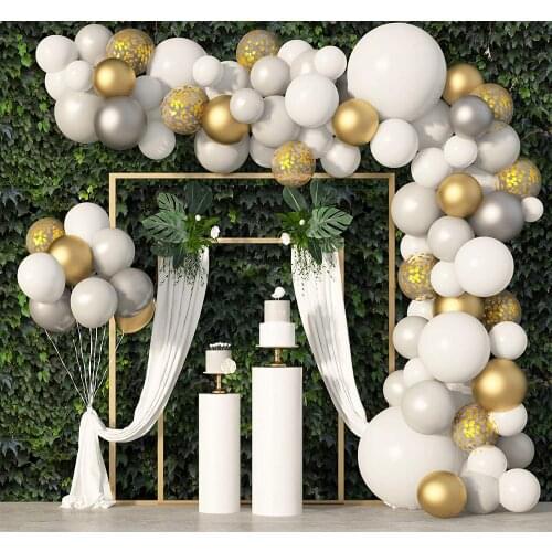 White Balloon Garland Arch Kit Gold Silver Confetti Metallic Latex Balloons Set Birthday Baby Shower Wedding Party Decorations