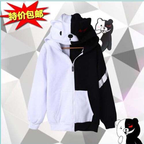 Dangan Ronpa Monobear Monokuma Black&White Bear Cosplay Costume Unisex Jacket Hooded Hoodie Zipper Cardigan