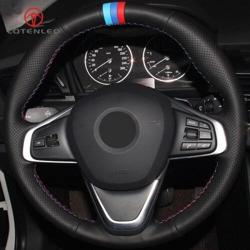 LQTENLEO Black Genuine Leather DIY Car Steering Wheel Cover for BMW 2 Series 220i 218i 225xe F45 F46 X1 F48 X2 F39 2014-2019