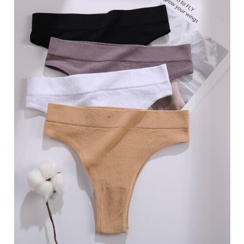 1Pcs Solid Color Thong Panties Female Underpants G-String Cotton Sexy Briefs Girls Seamless Intimates Lingerie
