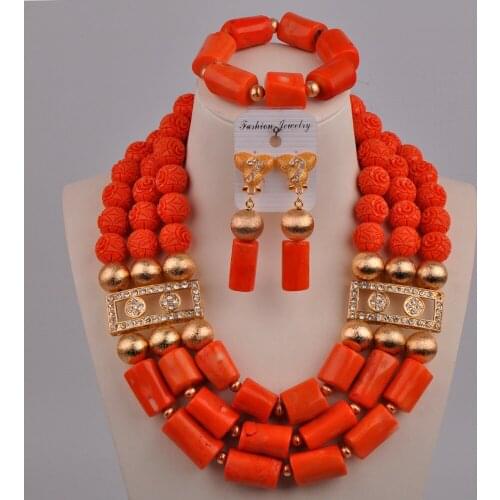 Latest Red/Whtie/Orange Nigerian Coral Beads Jewelry Set
