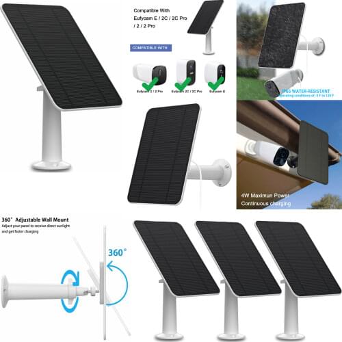 4w Solar Panel for eufyCam eufy Cam 2/2C/2C Pro/E/2 Pro Mount 13ft Power Cable (white)
