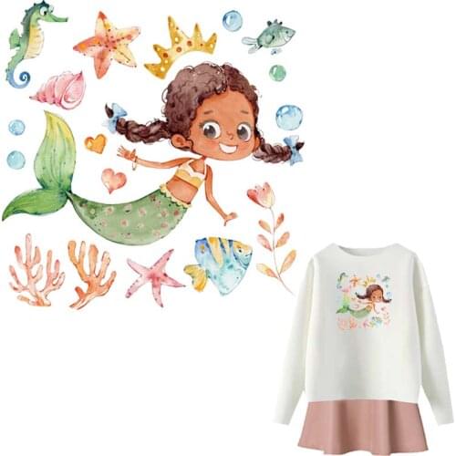 Thermal Sticker Patch Beautiful Mermaid Hot Tear Transfer Paper Hoodie Tops Heat Press Diy Custom Patch For Girl T-Shirt