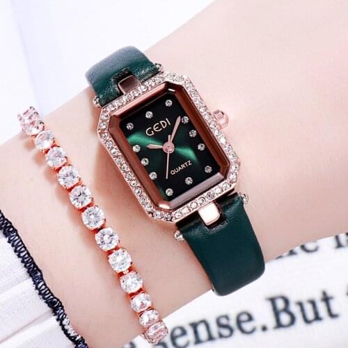 Top Brand Luxurious Fashion Diamond Wrist Watches For Women Dress Casual Quartz Ladies Watch Red Green Leather Waterproof Clocks