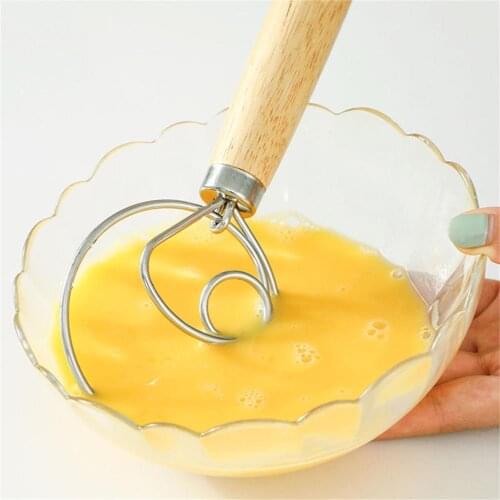 Stainless Steel Flour Dough Mixer Manual Whisk Household Wooden Handle Baking Mixing Rod Kitchen Tools