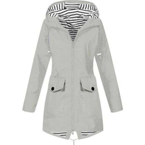 Women Solid Rain Jacket Outdoor Plus Size Waterproof Hooded Windproof Loose Coat Comfy Daily Casual Jacket Куртка Женская Осень