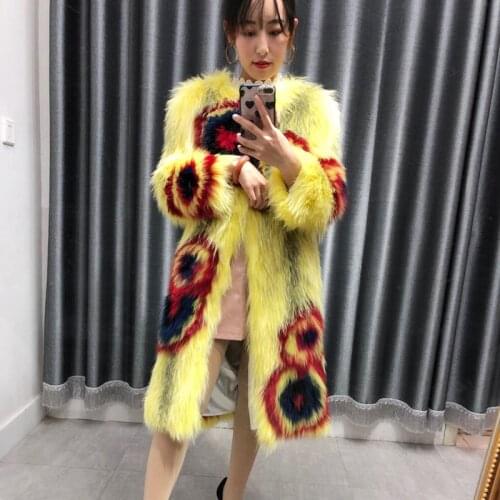 Women real fox fur coat with raccoon fur paragraph braids woven long popular pattern fur overcoat female outerwear