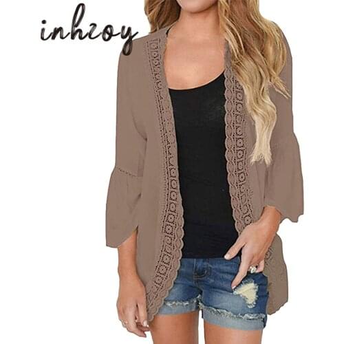 Womens Kimono Cardigans Fashion Open Front Long Sleeve Draped Ruffles Soft Knit Sweaters