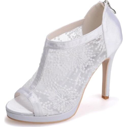Woman See Through Lace Open Toe Summer Boots Satin Lace Red Black White Ivory Lady Wedding Party Cocktail Shoes fashion