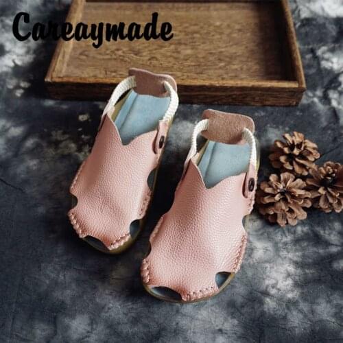 Careaymade-Summer Hand-Stitched Simple and Comfortable Womens Genuine Leather Shoes Full-Grain Leather leisure Flat Sandals