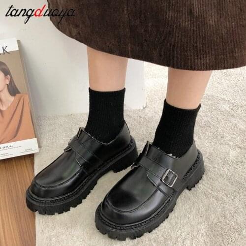 2020 Black High Heels Shoes Women Pumps Fashion Leather Platform Shoes Woman Round Toe Jk Uniform Shoes Mujer Cosplay Shoes