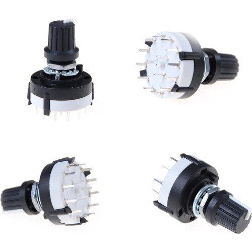 1pc 6 Selectable Band Rotary Channel 3P4T Single Deck Rotary Switch Band Selector 3 Pole 4 Position With Knob Black