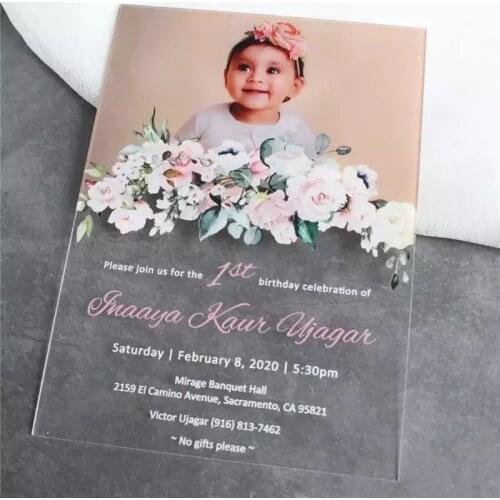 10pcs Very Elegant Wecome Baby Baptism Invitation Card New Arrival Acrylic Clear Baby Birthday Invitations 10pcs with Box