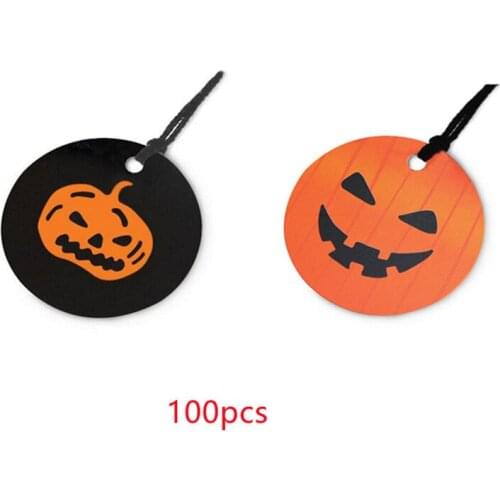 100pcs Halloween Tag Candy Bag Decoration Pumpkin Skull Gift Favors Packaging Hang Tags Horror Party Handmade Biscuit Decor 2021