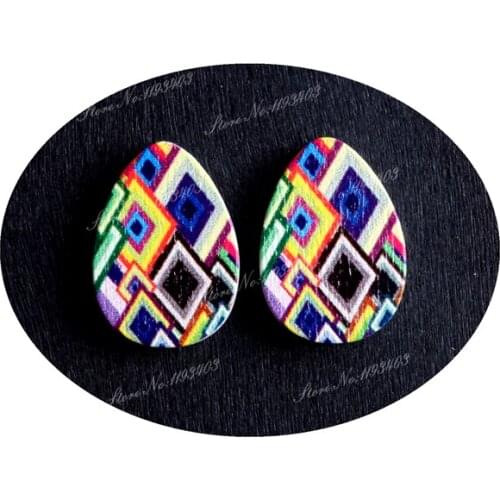 13x18mm Geometry Tear Drop Shape Painted Wood Laser Cut Cabochon to make DIY Rings, Earrings, Brooch, Necklace pendant