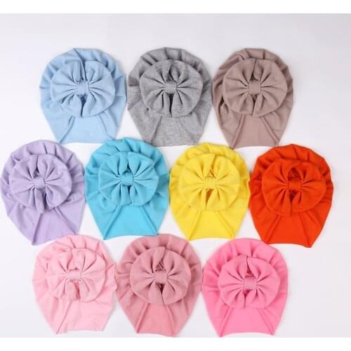 20 Pcs/Lot, Newborn Toddlers Cotton Fabric Messy Bow Turban Hat, Bowknot Beanie Head Wrap, Baby Shower Gift