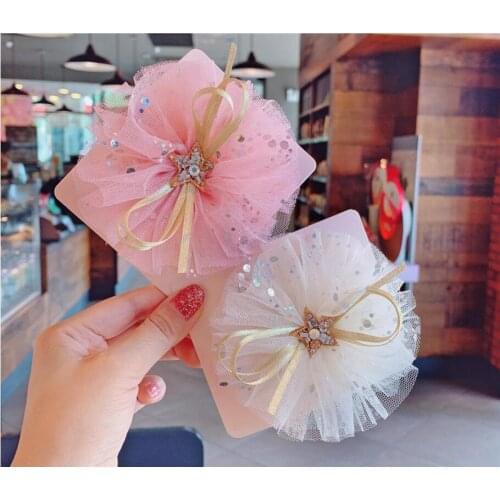 4.0 inch 4 Colors Rhineston Tulle Flower Lace Flower Hair Clip Baby Kids Flower Hairpins 30pcs/lot