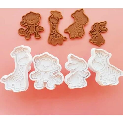 4Pcs/Set Animal Flower Plastic Decorative Biscuit Mold DIY Kitchen Cake Decorating Tools Cookie Cutter Stamp Fondant Embosser