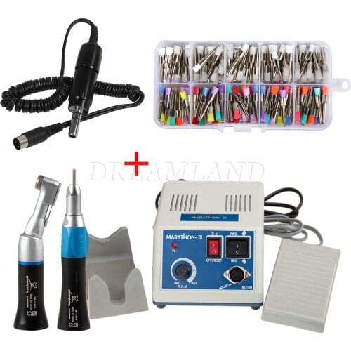Dental Lab Marathon Micromotor N7 Polish Machine+E-Type Electric Motor+Straight/Contra Handpiece+Polish Brush/Cups Mixed Black