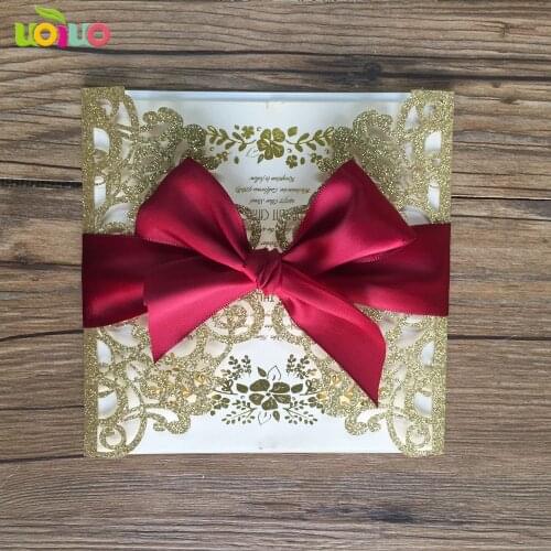 Free bow 25set inc43 Blue Laser Cut Wedding Invitations Card Greet Card Personalized Custom ,ivory card