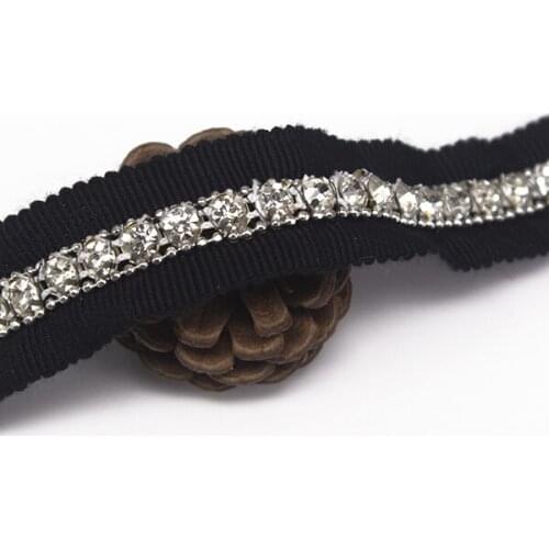 Beaded Clear Crystal Rhinestones Trim Embellishment Lace Ribbon Trimming Applique Sewing Lace For Wedding Dress 10yard/T1295